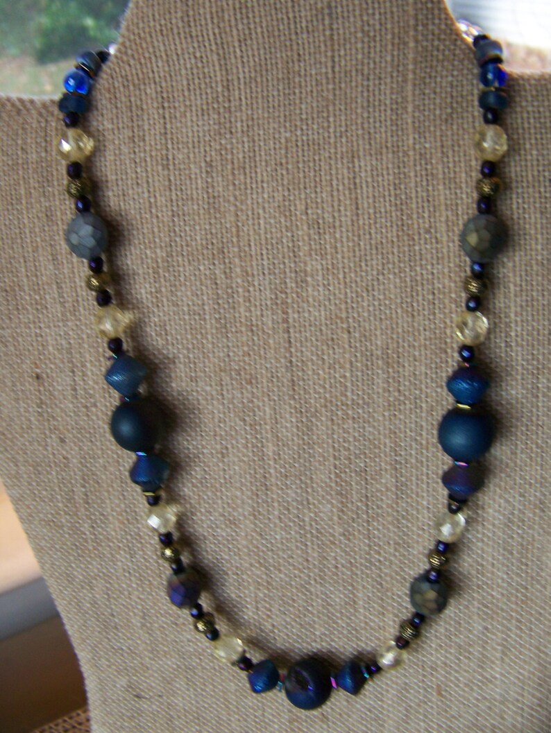 Purple Blue Gold and Brass Natural Stone Beaded Necklace Casual Druzy Chunky Geode Geometric Jewelry Iridescent Gold Gray Hematite 118 image 4