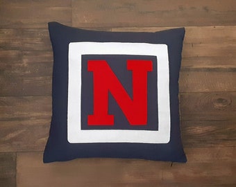 Navy monogram pillow cover, personalized colors for letter