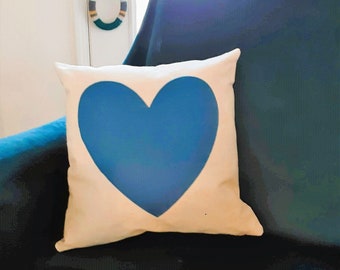 Heart Pillow, Cotton Cover and Felt Applique, Wedding Gift, Pillowcase, Love Heart, Gift for Her, Decorative Heart Throw Cushion