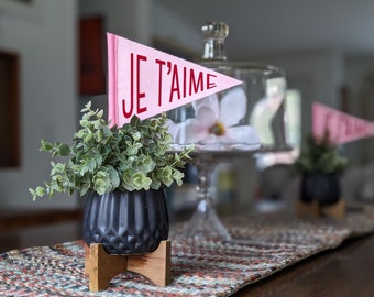 Banderín de amor, Triángulo de fieltro pequeño, Banderín diminuto en un palo, Banderín en miniatura, Regalo para ella, Topper de pastel, Blanco rosa rojo, Decoración de boda