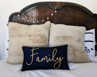 Personalized Family Pillow for Fall Decor, Thanksgiving, Customized Felt Color, Word Applique on Cotton Canvas Cover