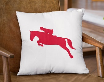 Horse Jumping Pillow, Gift for Equestrian, Horse Rider Silhouette, Custom Felt Color Applique, English Ride, Hunter Jumper, Horseback Riding