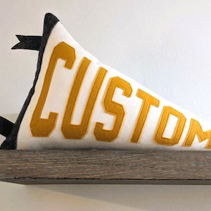 Custom Personalized Name Pennant Pillow Canvas and Felt, Mantle or Shelf Decor, Stuffed Sign | Personalized Pennant | 2 Sizes Triangle Shape