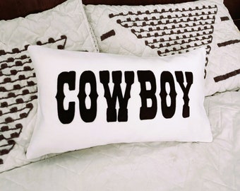 Custom Cowboy Pillow Cover, Wild West Home Decor, Pillow with Cowboy Applique, Western Home, Barn Style, Gift for horseman or horse rider