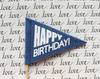 Birthday Cake Topper, Triangle Pennant on a Stick: Mini Pennant, Small Tiny Flag, Photo Prop, Cupcake Pennant, Unique Birthday Gift Tag Idea