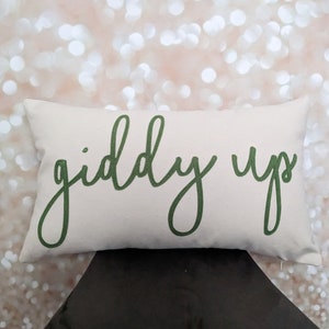 giddy up Horse Throw Pillow Cover {Gift for Equestrian or Horse Rider, Pony Lover Home decor, Western, Cowboy, Cowgirl, Personalized Custom} image 1