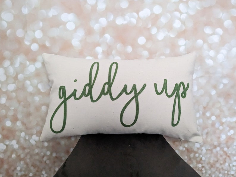 giddy up Horse Throw Pillow Cover {Gift for Equestrian or Horse Rider, Pony Lover Home decor, Western, Cowboy, Cowgirl, Personalized Custom} image 1