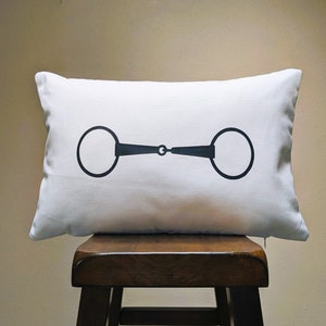 Equestrian Horse Bit Pillow, Rectangle Lumbar Pillow Cover with Black Snaffle Bit, Gift for Horse Lovers and Riders, Horse Tack Barn Decor