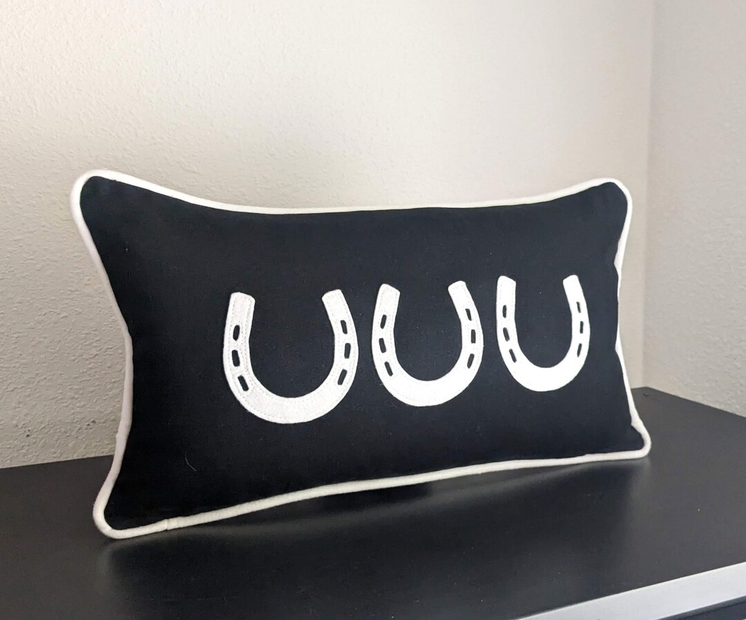 Horseshoe Pillow With Piping Equestrian Décor Horse Rider Etsy