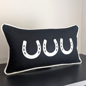 Horseshoe Pillow with Piping | Equestrian Décor | Horse Rider Gift | 3 Lucky Horseshoes | Horse Shoe Stripe Pillow, Piped edge trim