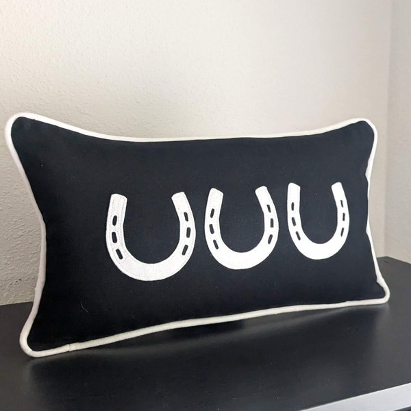 Horseshoe Pillow with Piping | Equestrian Décor | Horse Rider Gift | 3 Lucky Horseshoes | Horse Shoe Stripe Pillow, Piped edge trim