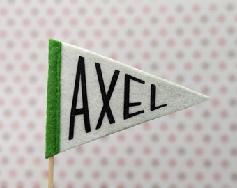 Banderín de nombre personalizado en un palo: mini banderín personalizado de fieltro, triángulo pequeño, accesorio fotográfico, banderín de flores, topper de pastel pequeño, regalo único