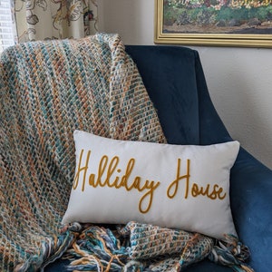 Custom Home Name Pillow, House Title, Lodge, Lake House, Cabin, Cottage, Manor, Casa, Real Estate Closing Housewarming Gift, New Homeowner