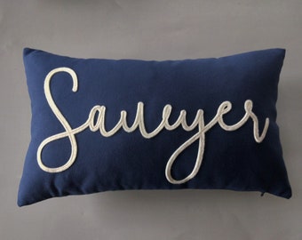 Custom Personalized Name Pillow | Gift for New Baby | Felt Script Letters | Handwritten Name | Farmhouse Decor | Birthday Gift | Last Name