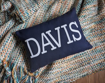 Name Pillow: Personalized Gift in Custom Colors, felt applique font options, Type Letters, Navy Cover