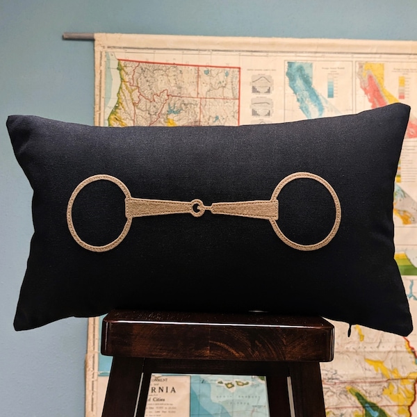 Equestrian Pillow, Rectangle with Custom Color Felt Snaffle Bit, Gift for Horse Lover