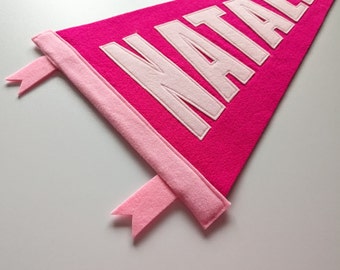 Name Pennant | Berry Pink | Custom Personalized Wall Decor | Girls Room Decoration | Felt Pennant | Block Letters | Name Sign, Custom Colors