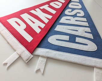 Name Pennant: Felt, Personalized Wall Decor, 4 sizes, Large Letters, Triangle Flag, Kids Room Hanging Name Sign, Choose Felt Colors & Fonts