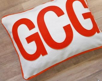 Monogram Lumbar Pillow Cover, Personalized with 3 initials, Block Letters and Piping in Custom Colors