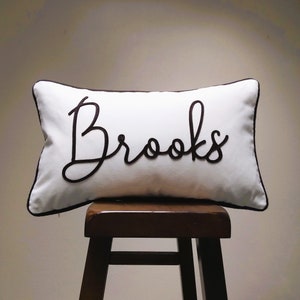 Custom Personalized Name Pillow with Piping, Pillow with felt applique name or word, Piped Edged Trim, Contrasting Cording Colors