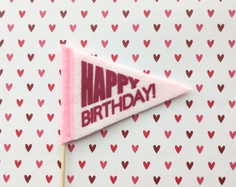 Happy Birthday Triangle Pennant on a Stick: Mini Pennant, Small Tiny Flag, Photo Prop, Cupcake Pennant, Cake Topper, Unique Gift Tag Idea