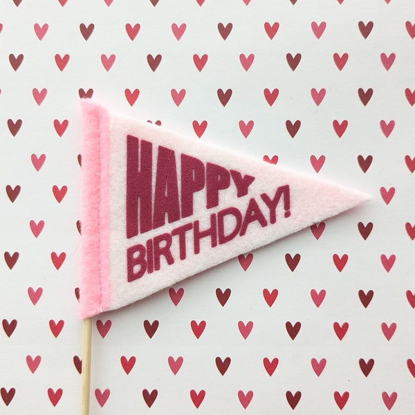 Happy Birthday Triangle Pennant on a Stick: Mini Pennant, Small Tiny Flag, Photo Prop, Cupcake Pennant, Cake Topper, Unique Gift Tag Idea