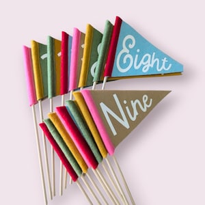 Table Numbers, Wedding Party, Custom Mini Number Pennant, Triangle Pennant on a Stick, Wedding Reception Centerpiece Number