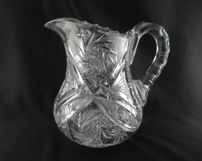 Vintage Leaded Crystal Pitcher Large Heavy Clear Glass Water Etsy