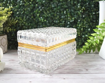 Vintage French Baccarat Style Jewelry Casket Box With Brass