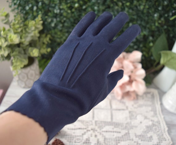 Vtg 100% Cotton Ladies Dark Blue Lee Begman Glove… - image 1