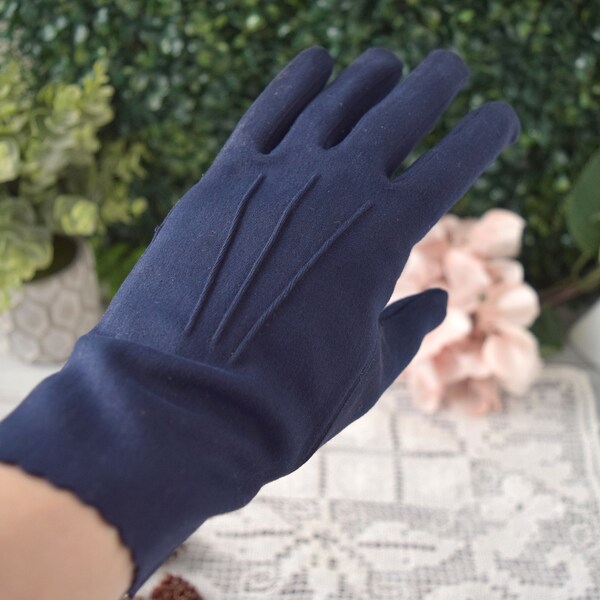 Vtg 100% Cotton Ladies Dark Blue Lee Begman Gloves Size 7 Small, 9" Shorties Wrist Length Wedding Gloves Something Blue, Women's Formal Wear