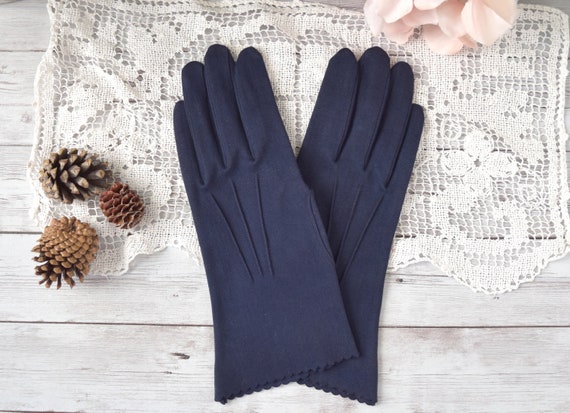 Vtg 100% Cotton Ladies Dark Blue Lee Begman Glove… - image 2