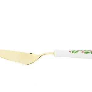 Vintage Christmas Pie Server, Xmas Dessert Cake Cutter, Holiday Serving Spoon with White Porcelain Handle Holly Berries Design image 1