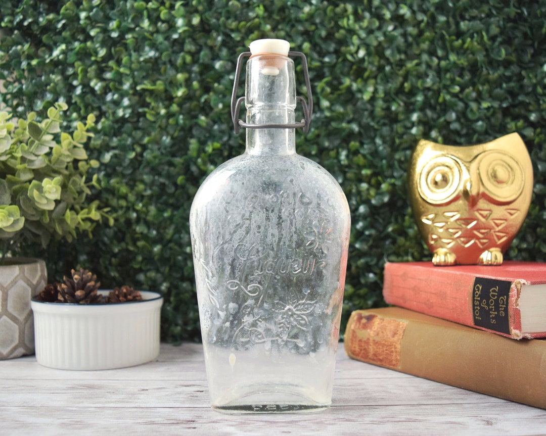 Very Retro Rare Vintage Collectible Clear Glass Flask Bottle With Swing