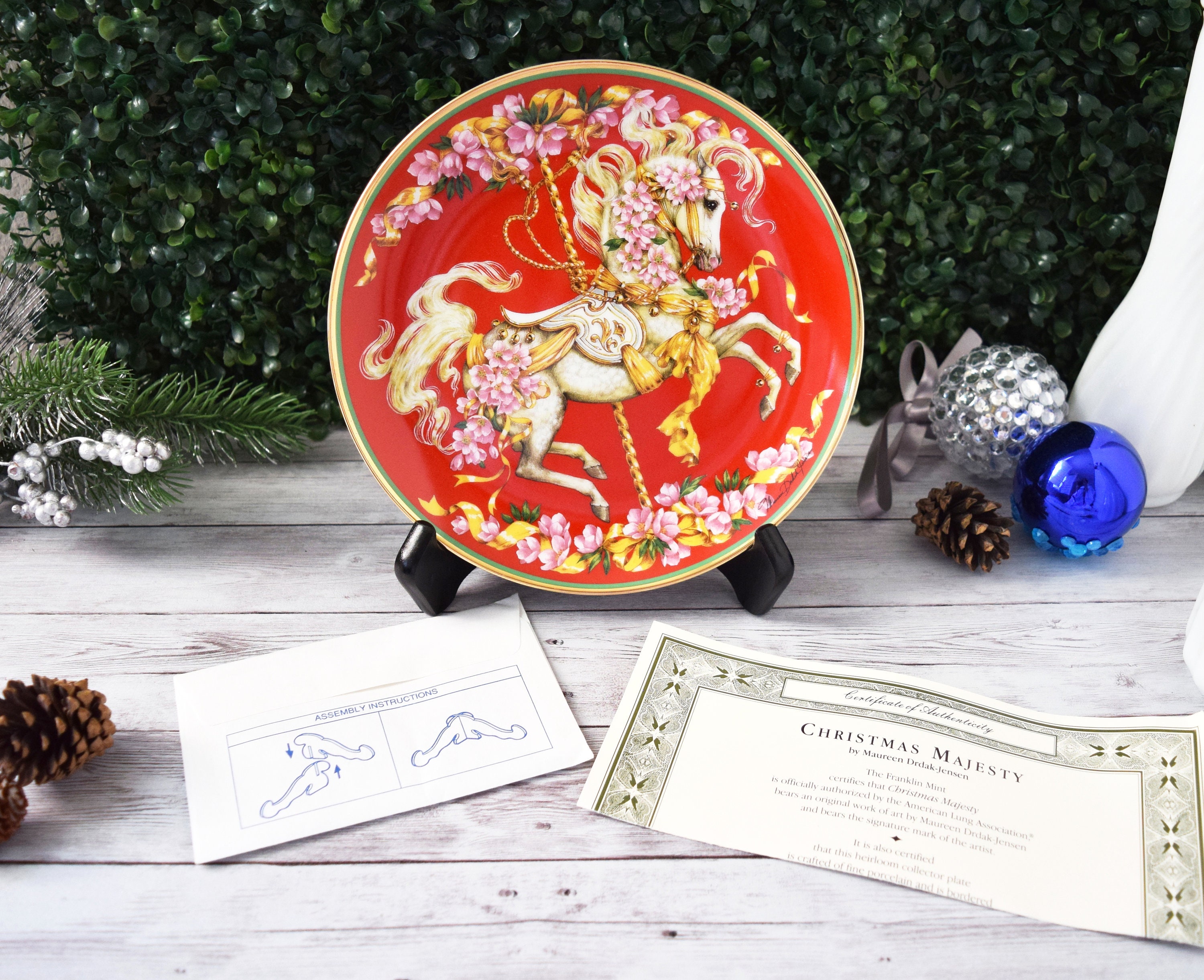 トールペイント(ローズマリング) サンタクロース Vintage Xmas Wall Hanging Porcelain Decoration of Franklin Mint's