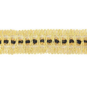Wide Gold Trim By the Yard, Metallic Gold Lace Fringe with Center Black Yarn Accent, Fabric Trimmings Sewing Supply Finishes