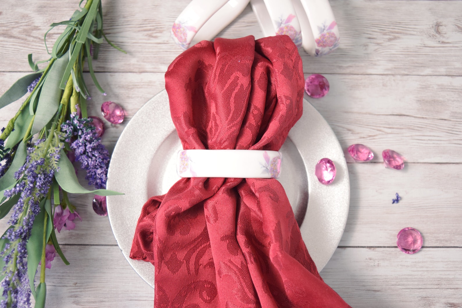 Set of 4 Porcelain Napkin Rings White Bone China Pink Floral Etsy