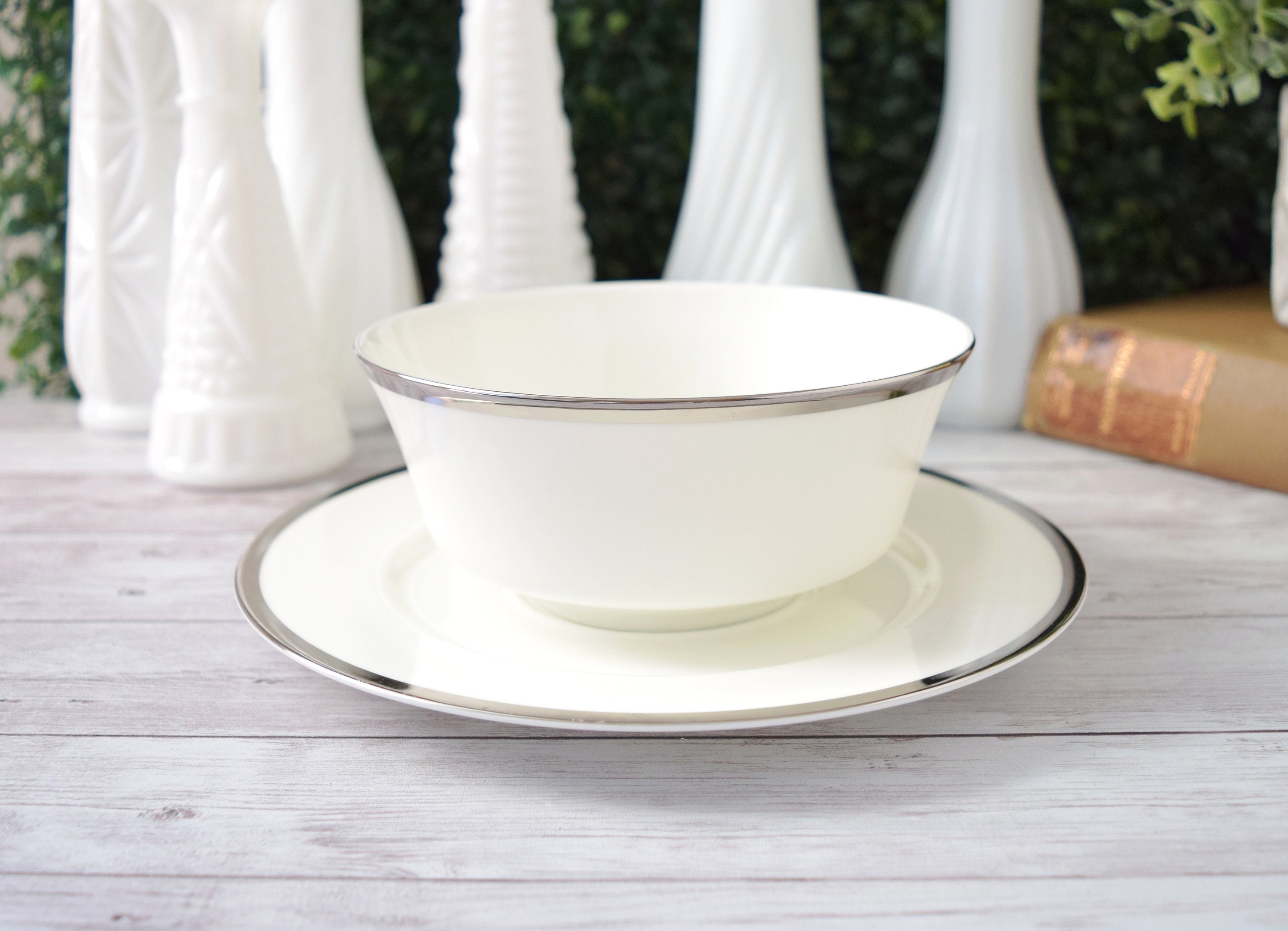 Vintage Mikasa Narumi Bone China Gravy Bowl With Attached Plate