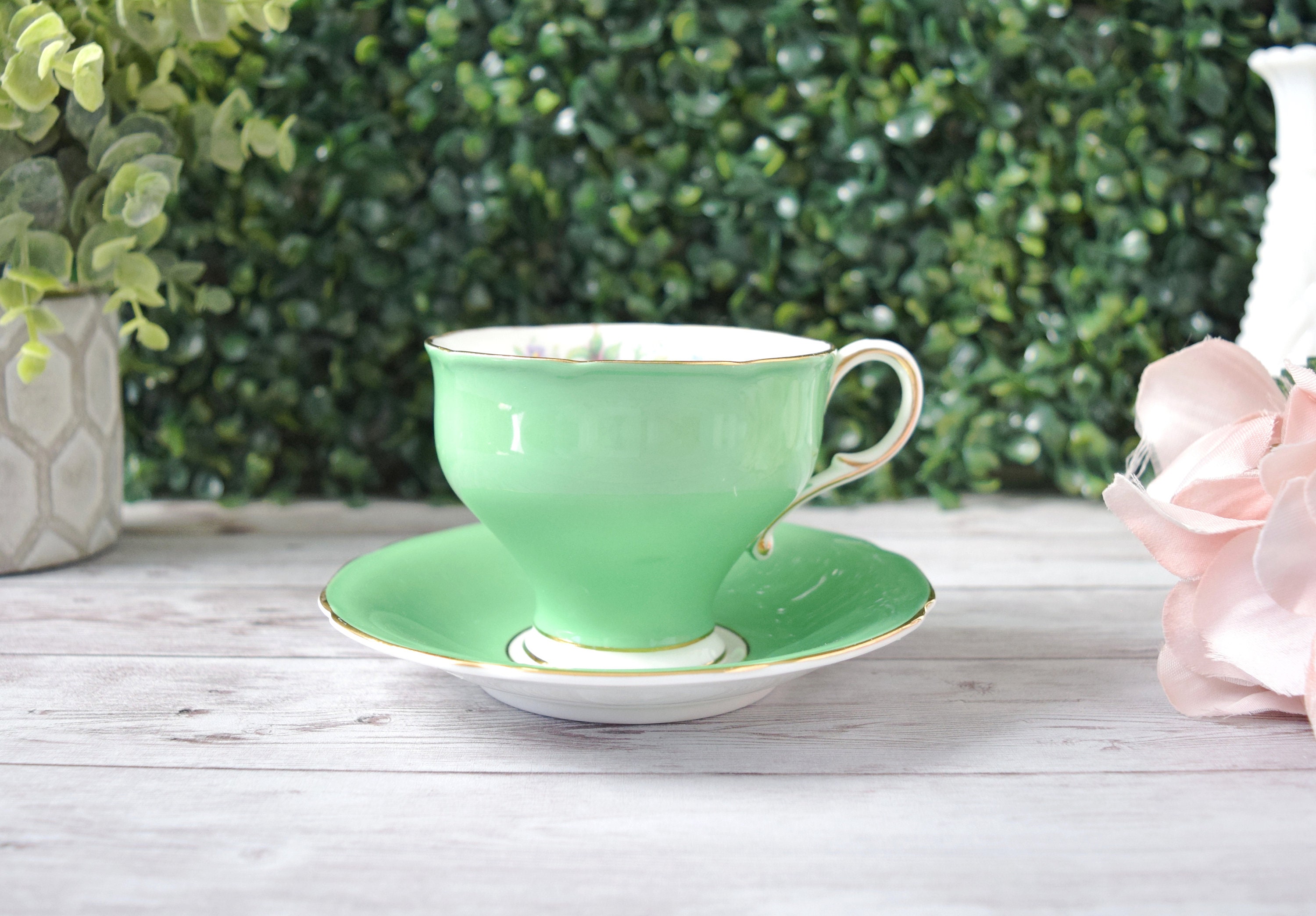 Vintage Paragon Green Teacup and Saucer Made in England Tea Cup