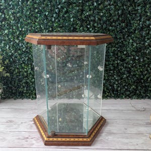Vintage Horchow Italian Glass Display Case, Table Top Curio Cabinet, Wood & Glass Jewelry Display or Doll Box with Door