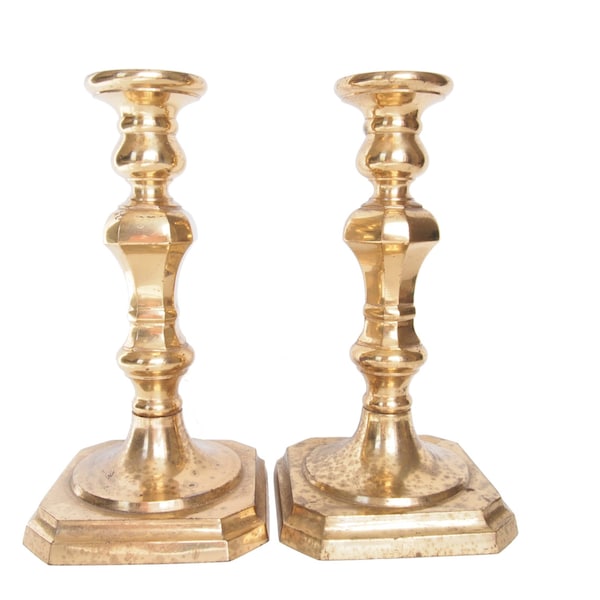 Vintage Brass Taper Candlestick Holders, Candle Holders with Patina by Andrea by Sadek, Rustic Wedding Decoration