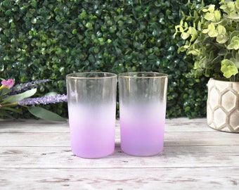 Vintage MCM Blendo Glass Drink Glasses Frosted Purple Colored with Gold Trim by West Virginia Glass Co, Cocktail Barware or Juice Cups