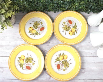 Vintage George Briard Botanical Floral Yellow Bread Salad or Dessert Plates, Set of 4 Round Porcelain "Somerset" Design Spring Hostess Dish