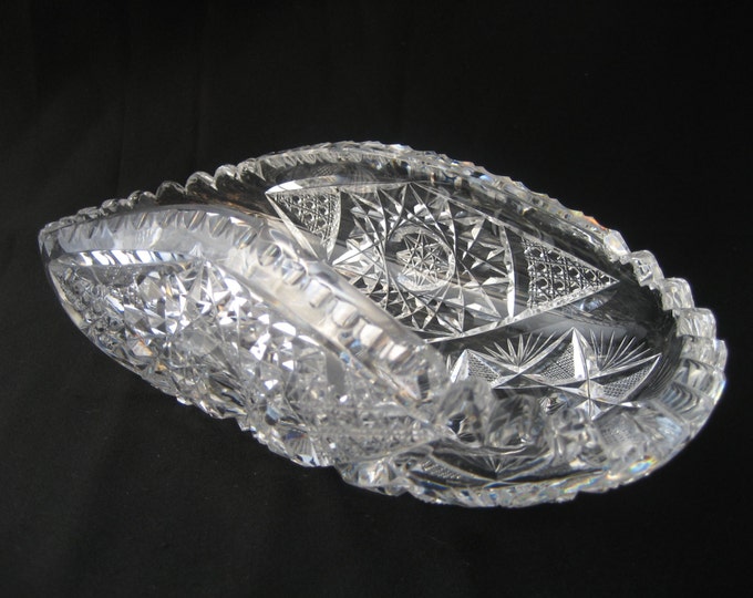 Rare Glass Crystal Pickle Relish Dish, American Cut Glass Crystal