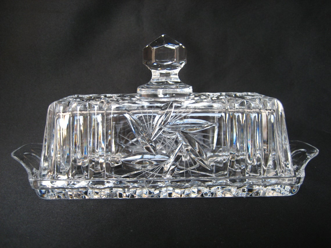 Vintage Clear Crystal Glass Butter Dish with Lid Covered Glass Etsy