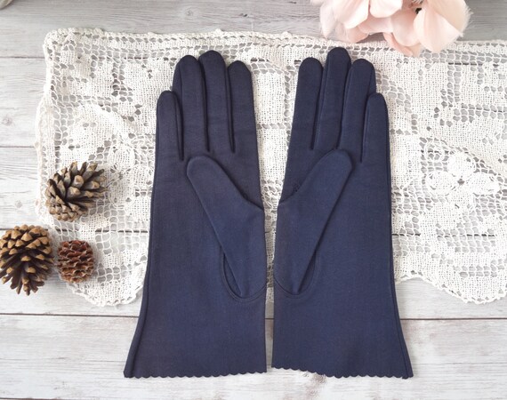 Vtg 100% Cotton Ladies Dark Blue Lee Begman Glove… - image 3