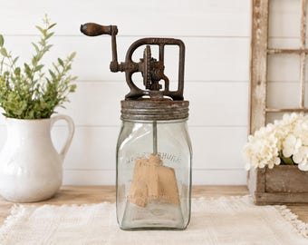 Antique Dazey No. 40 Glass Butter Churn Square Jar With Wood