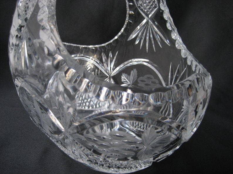 Vintage Crystal Glass Flower Basket Heavy Clear Fruit Basket Etsy