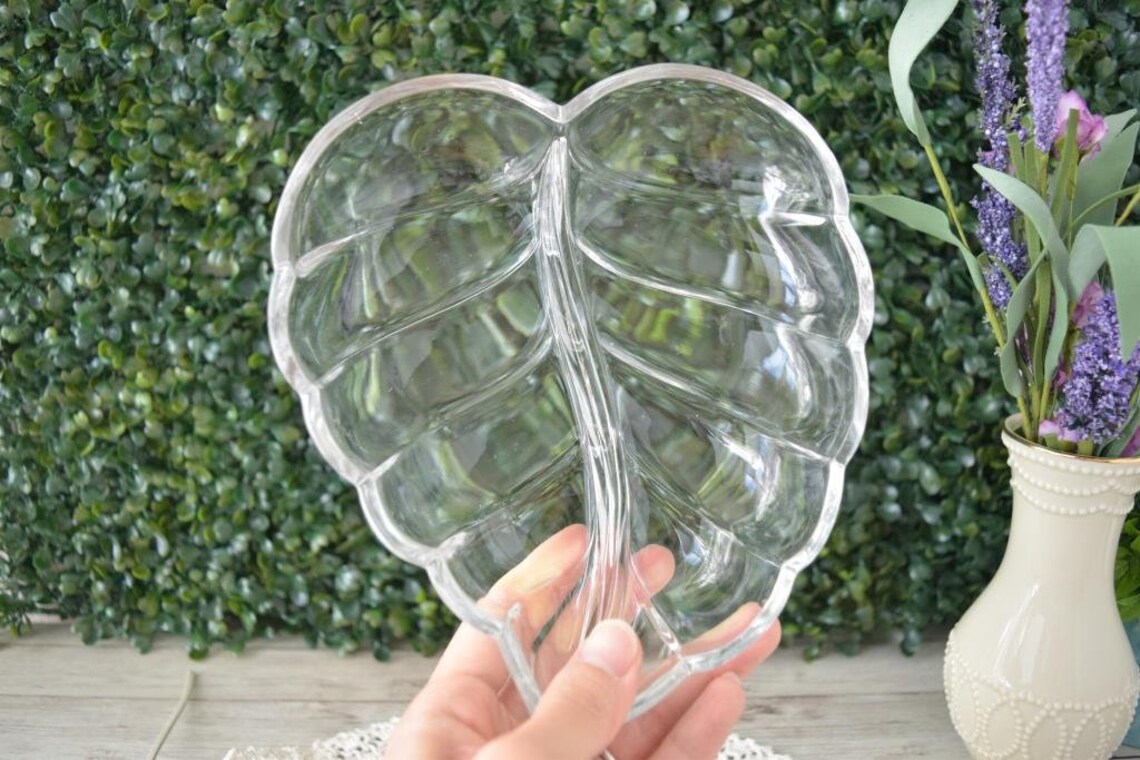 Studio Nova Leaf shaped Trinket Candy dish Clear Glass Japan