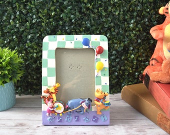 Vintage Disney Winnie The Pooh and Friends 4x6 Puffed 3D Picture Frame, Pooh Eeyore Tigger Piglet Playing In Music Band, Kids Room Decor